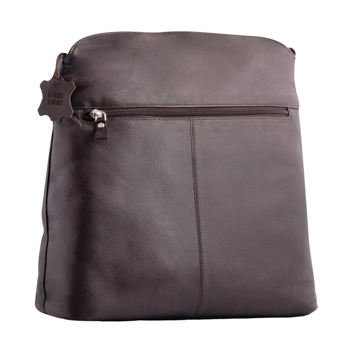 Brown Large Handbag With Flap Over Top & Zip
