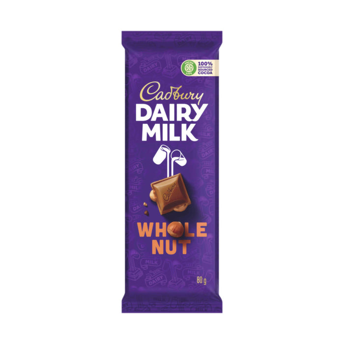 Cadbury Dairy Milk Whole Nut Chocolate Slab Large 80g