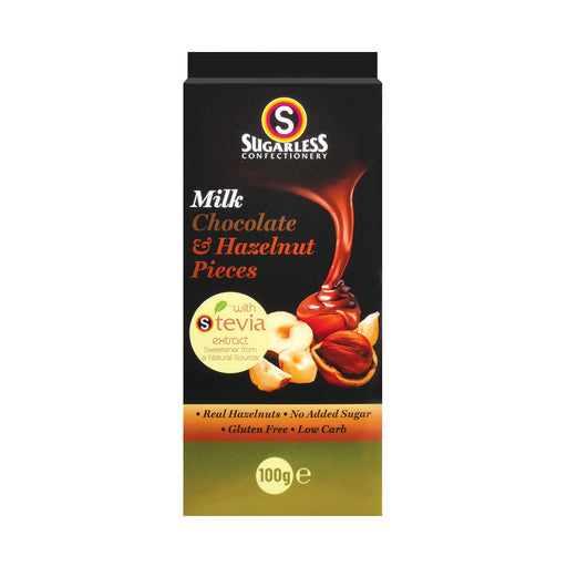 Sugarless Milk Chocolate & Hazelnut Pieces 100g