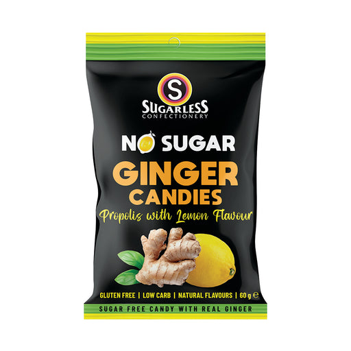 Sugarless No Sugar Ginger Candies With Lemon Flavour 60g