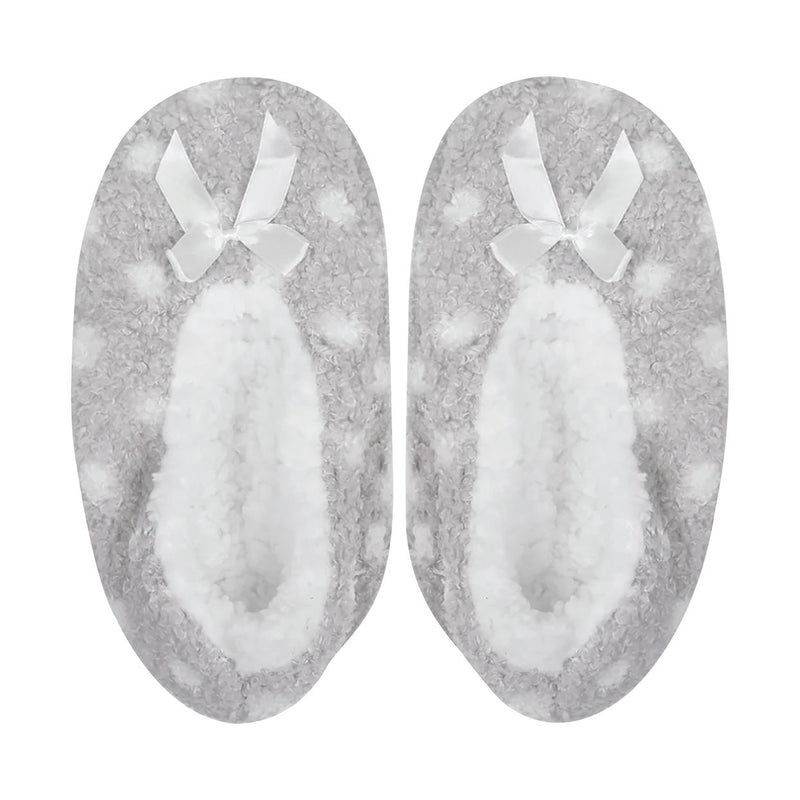 Cosy Fluffy Slippers - Grey Dot