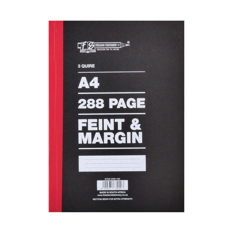 Freedom Stationery A4 Feint & Margin Hardcover Book 288 Pages