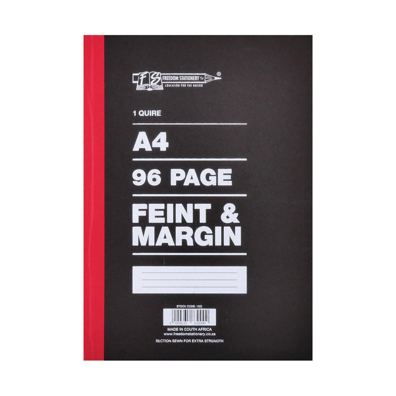 Freedom Stationery A4 Feint & Margin Hardcover Book 96 Pages