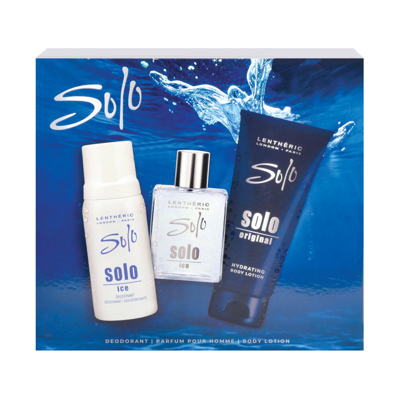 Lentheric Solo Ice Perfume Pour Homme 100ml, Body Lotion 250ml & Deodorant 150ml