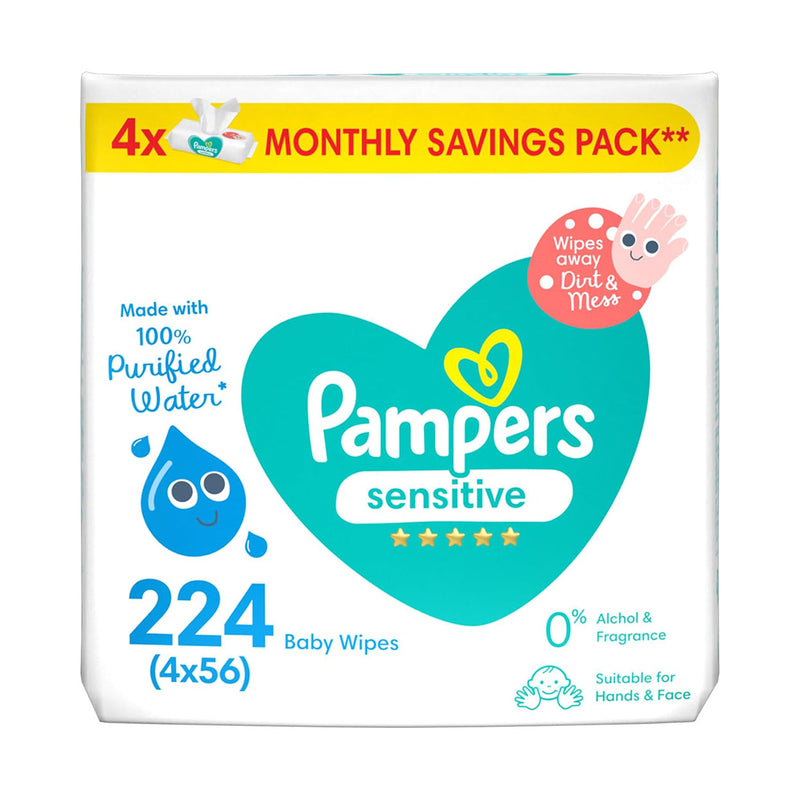 Pampers Sensitive Baby Wipes 4 x 56 Wipes