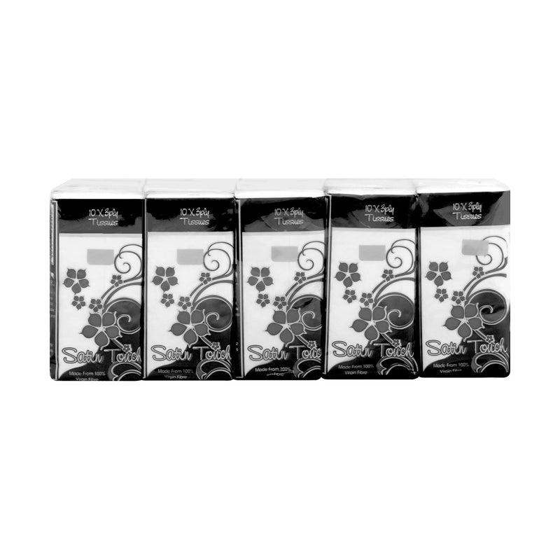 Satin Touch Black Pack 3-Ply Pocket Tissues 10 Pack