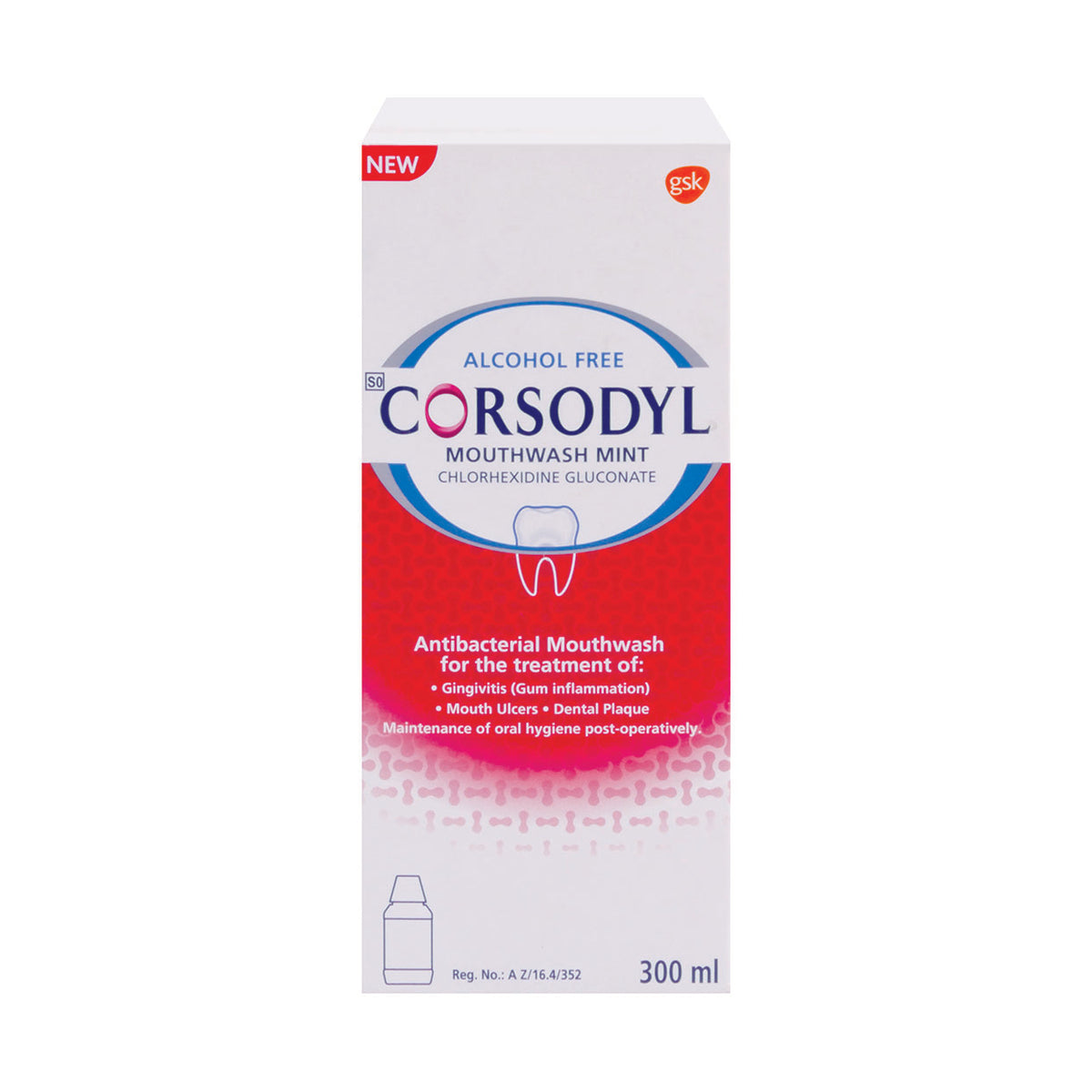 Corsodyl Antibacterial Mouthwash Mint Alcohol Free 300ml Maximed