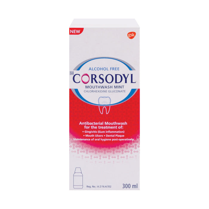 Corsodyl Antibacterial Mouthwash Mint Alcohol Free 300ml Maximed