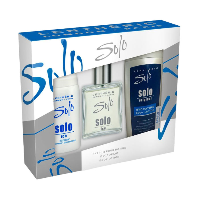 Lentheric Solo Ice Perfume Pour Homme 100ml, Body Lotion 250ml & Deodrant 150ml 